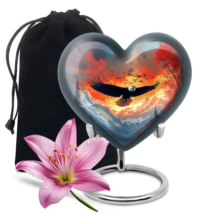 Powder Blue Eagle Cremation Urn detail view - heart-shaped eagle design symbolizing eternal love - full-size 10 inch 200 cubic inch adult cremation urn