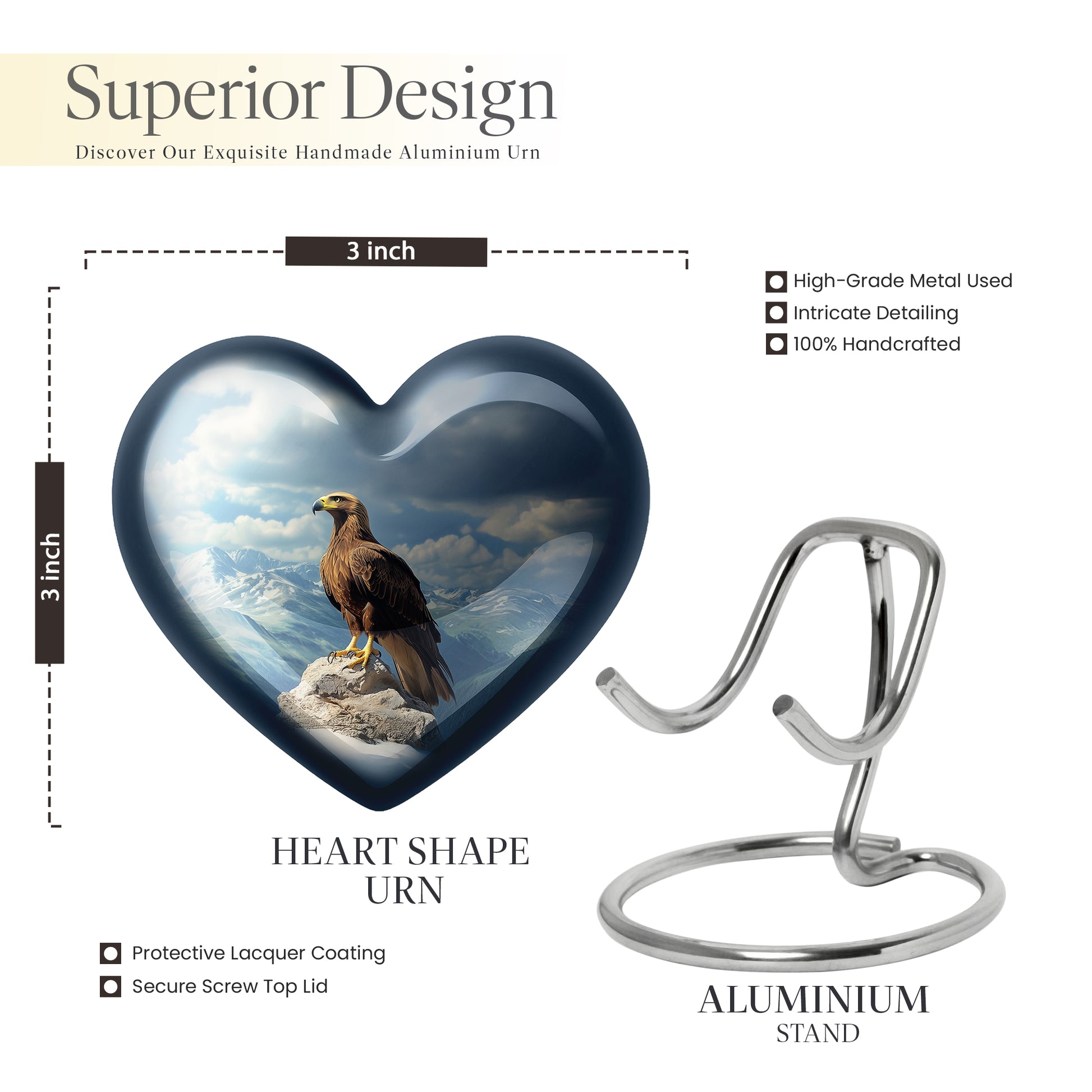 Sky Blue Eagle Cremation Urn front view showing detailed design - loving heart memorial featuring eagle pattern - mini keepsake memorial for portion of cremation ashes