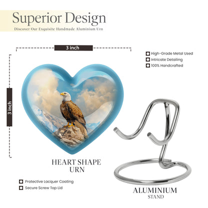 Twilight Blue Eagle Cremation Urn front view showing detailed design - romantic heart urn with eagle motif on aluminum - mini keepsake memorial for portion of cremation ashes