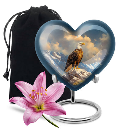 Icy Blue Eagle Cremation Urn detail view - heart-shaped eagle design symbolizing eternal love - full-size 10 inch 200 cubic inch adult cremation urn