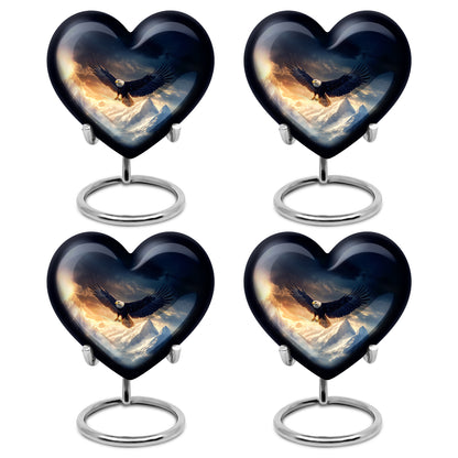 Celestial Blue Eagle Cremation Urn angled view of lid and engraved motif - heart-shaped eagle design symbolizing eternal love - 10 inch aluminum urn for cremated remains