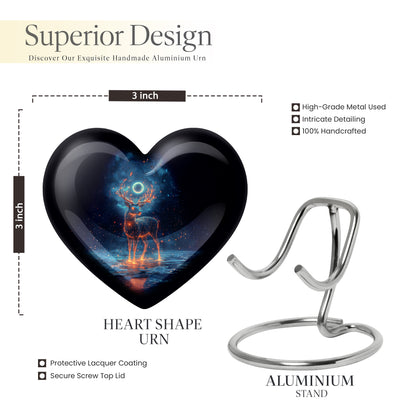 Jet Black Deer Cremation Urn front view showing detailed design - heart-shaped deer design symbolizing eternal love - mini keepsake memorial for portion of cremation ashes