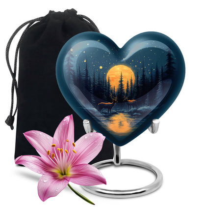 Twilight Blue Deer Cremation Urn detail view - compassionate heart-deer combination with gentle curves - full-size 10 inch 200 cubic inch adult cremation urn