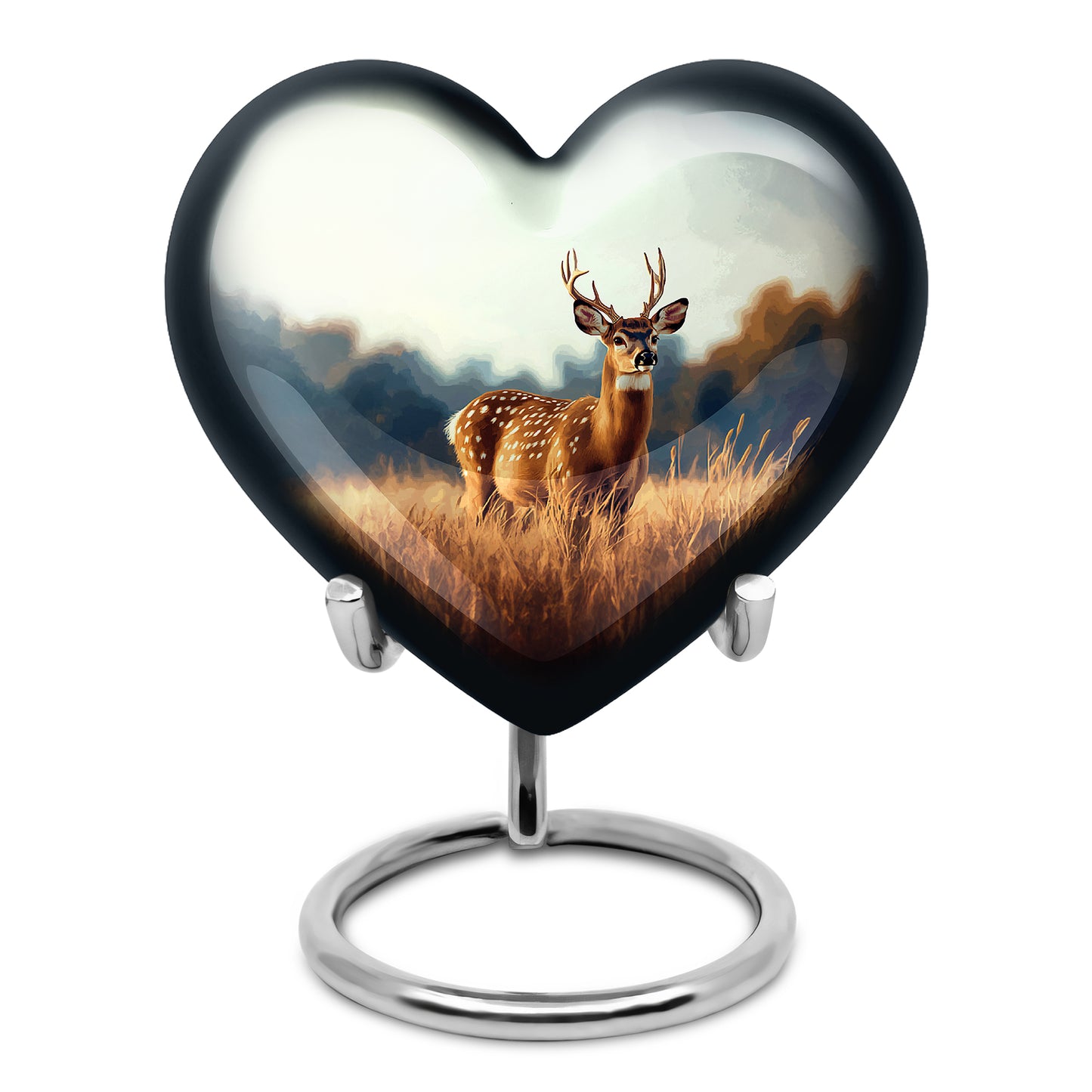 Personalized Silver Heavenly Deer Cremation Urns for Human Ashes - 10-inch, 200 cu in - Yatskia