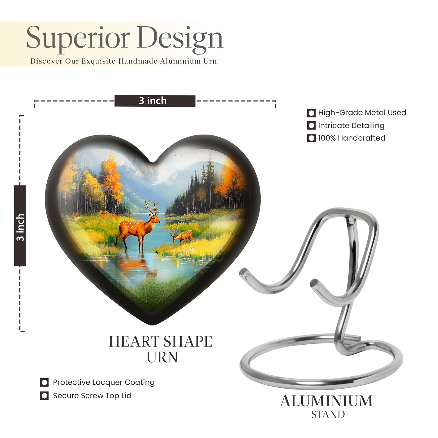 Sky Blue Deer Cremation Urn front view showing detailed design - loving heart memorial featuring deer pattern - mini keepsake memorial for portion of cremation ashes
