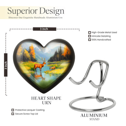 Sky Blue Deer Cremation Urn front view showing detailed design - loving heart memorial featuring deer pattern - mini keepsake memorial for portion of cremation ashes