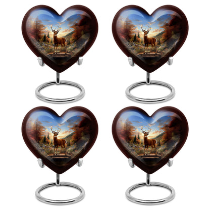 Powder Blue Deer Cremation Urn angled view of lid and engraved motif - heart-shaped deer design symbolizing eternal love - 10 inch aluminum urn for cremated remains