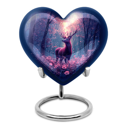 Blue Breathtaking Deer Memorial Urn for Ashes - 10-inch, 200 cu in - Yatskia