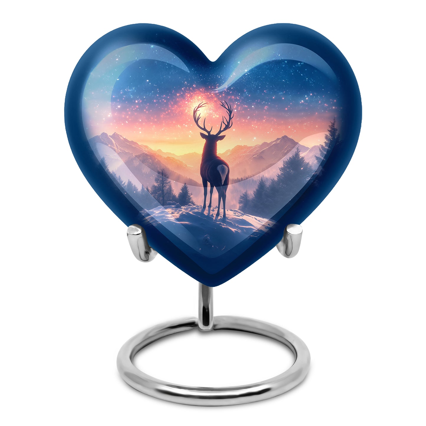 Blue Comforting Deer Memorial Urn for Ashes - 10-inch, 200 cu in - Yatskia