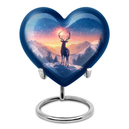 Blue Comforting Deer Memorial Urn for Ashes - 10-inch, 200 cu in - Yatskia