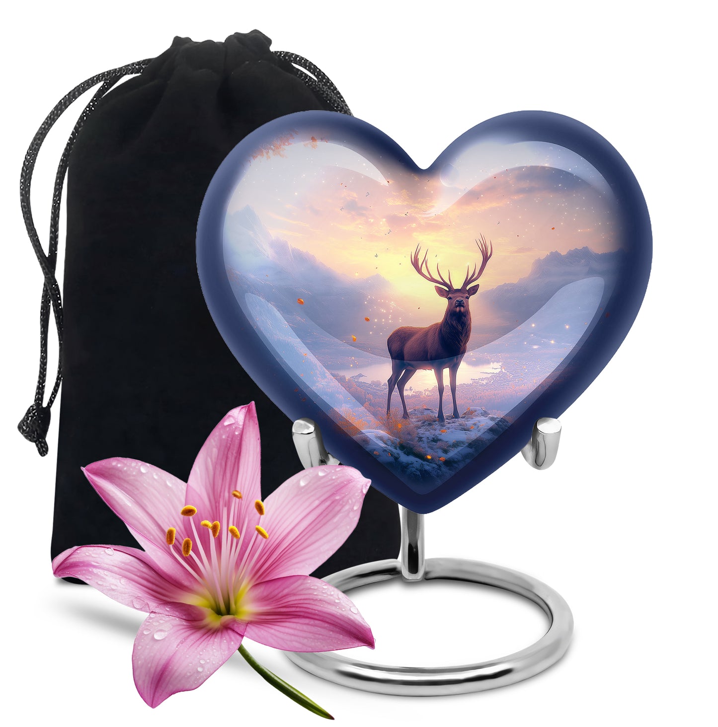 Cherry Red Deer Cremation Urn detail view - compassionate heart-deer combination with gentle curves - full-size 10 inch 200 cubic inch adult cremation urn