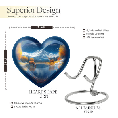 Celestial Blue Deer Cremation Urn front view showing detailed design - heart-shaped deer design symbolizing eternal love - mini keepsake memorial for portion of cremation ashes