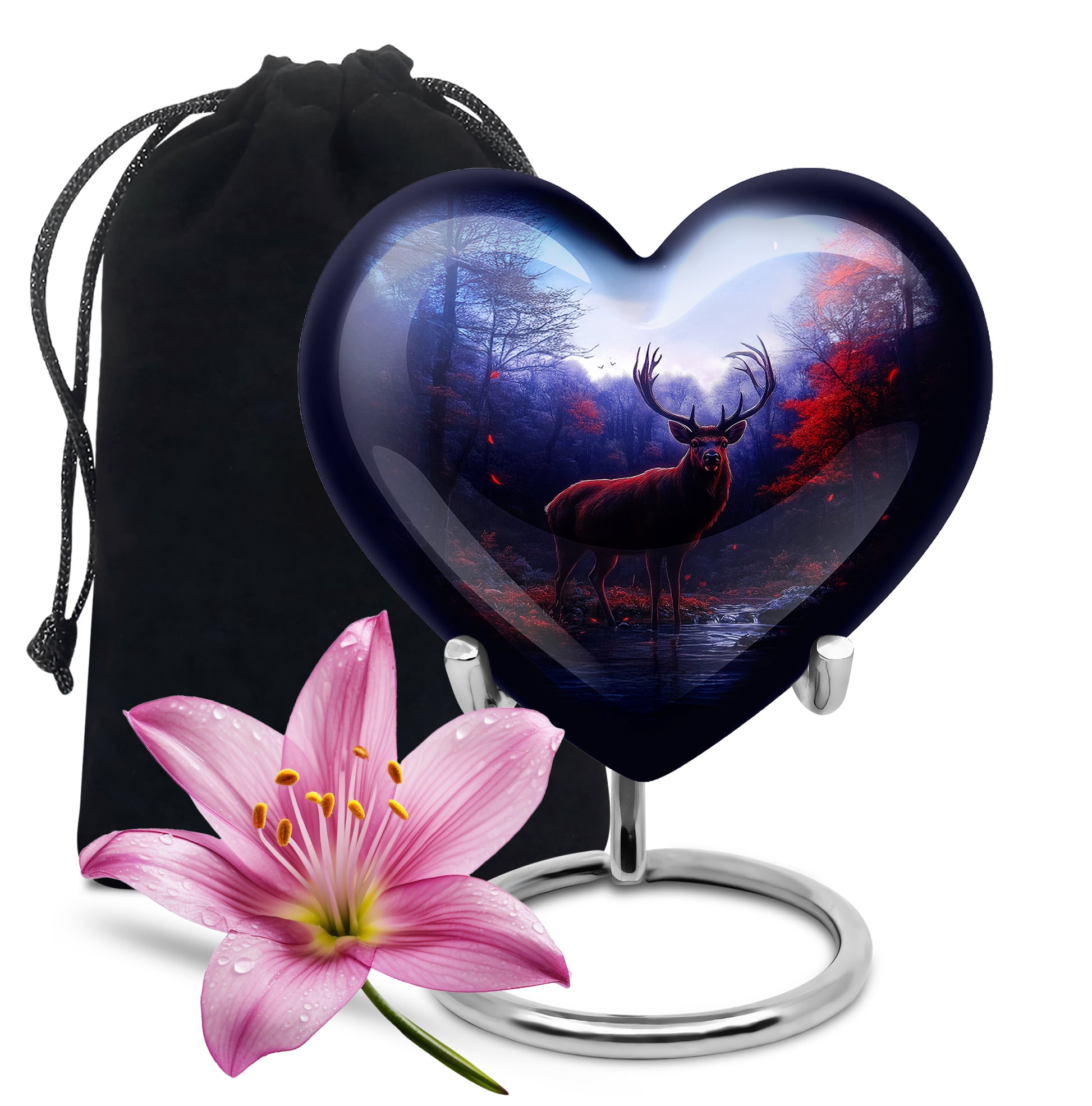 Cobalt Blue Deer Cremation Urn detail view - compassionate heart-deer combination with gentle curves - full-size 10 inch 200 cubic inch adult cremation urn