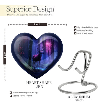 Icy Blue Deer Cremation Urn front view showing detailed design - heart-shaped deer design symbolizing eternal love - mini keepsake memorial for portion of cremation ashes