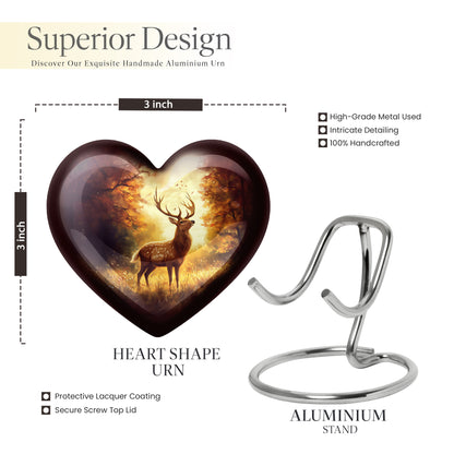 Wine Red Deer Cremation Urn front view showing detailed design - loving heart memorial featuring deer pattern - mini keepsake memorial for portion of cremation ashes