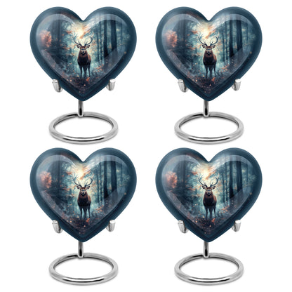 Slate Blue Deer Cremation Urn angled view of lid and engraved motif - heart-shaped deer design symbolizing eternal love - 10 inch aluminum urn for cremated remains
