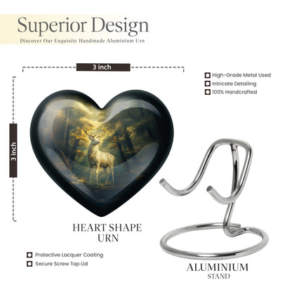 Ebony Deer Cremation Urn front view showing detailed design - loving heart memorial featuring deer pattern - mini keepsake memorial for portion of cremation ashes