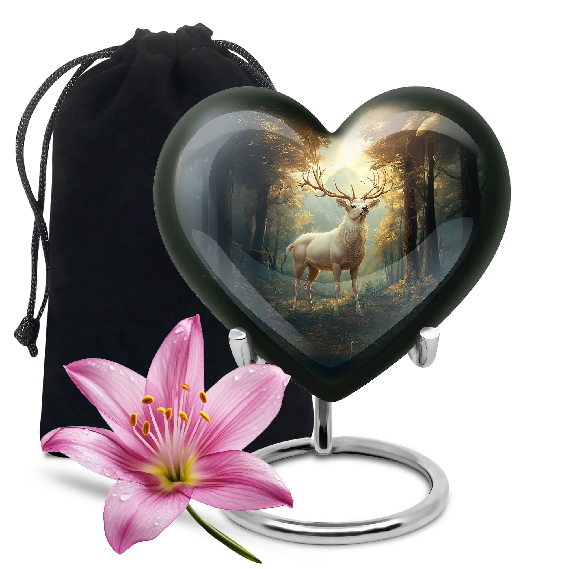 Harvest Gold Deer Cremation Urn detail view - compassionate heart-deer combination with gentle curves - full-size 10 inch 200 cubic inch adult cremation urn