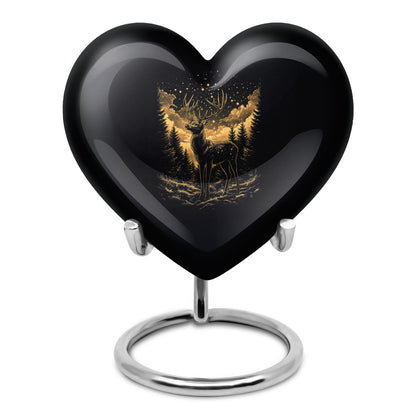 Distinguished Black Deer Cremation Urn for Ashes - 10-inch, 200 cu in - Yatskia