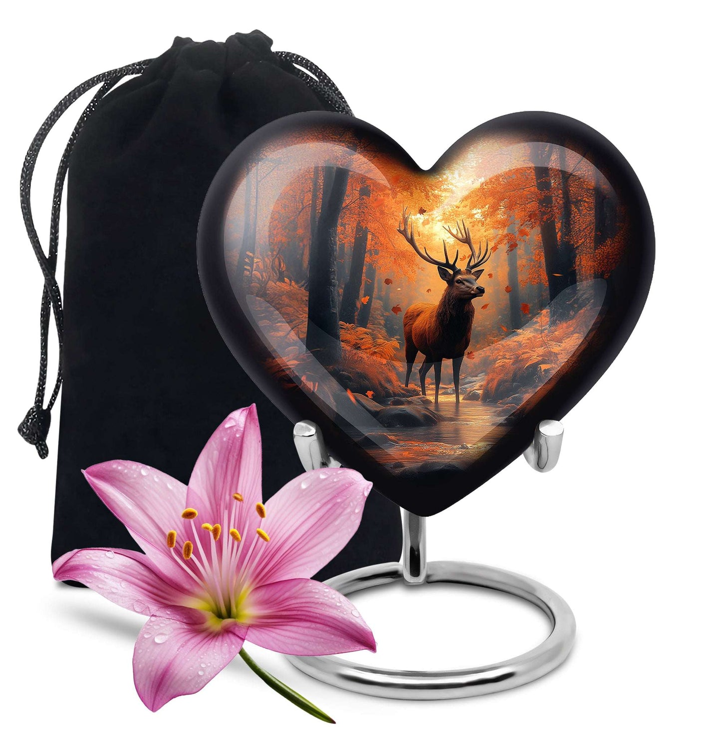 Deer Cremation Urn For Mom – Autumn Forest Tribute Urn For Female