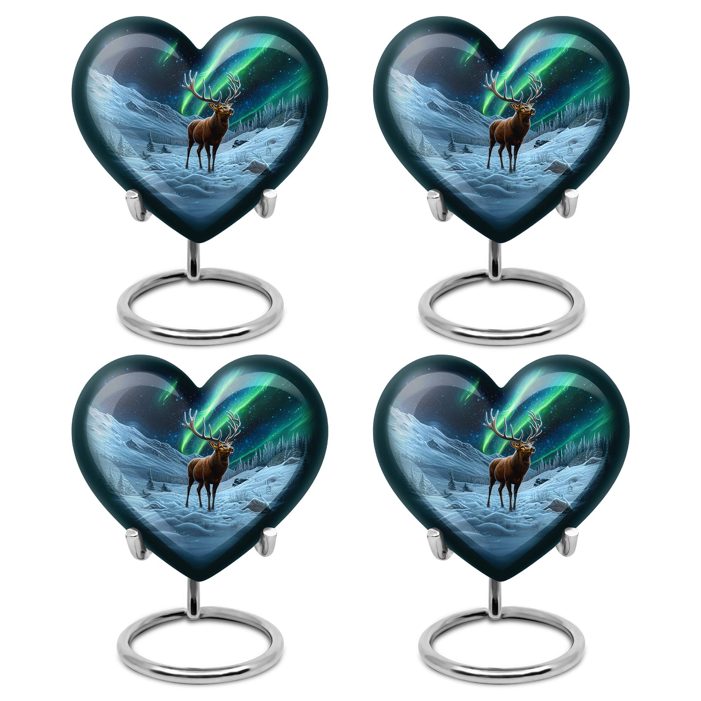 Ebony Deer Cremation Urn angled view of lid and engraved motif - loving heart memorial featuring deer pattern - 10 inch aluminum urn for cremated remains
