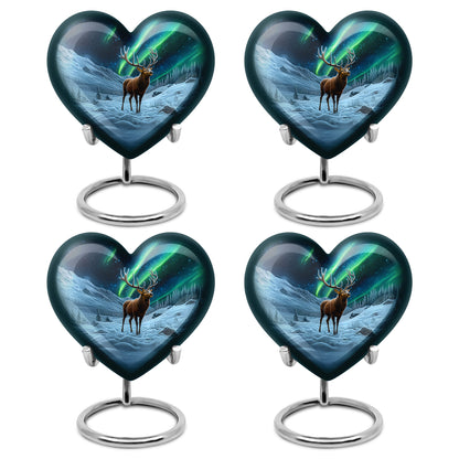 Ebony Deer Cremation Urn angled view of lid and engraved motif - loving heart memorial featuring deer pattern - 10 inch aluminum urn for cremated remains