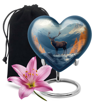 Bright Blue Deer Cremation Urn detail view - compassionate heart-deer combination with gentle curves - full-size 10 inch 200 cubic inch adult cremation urn