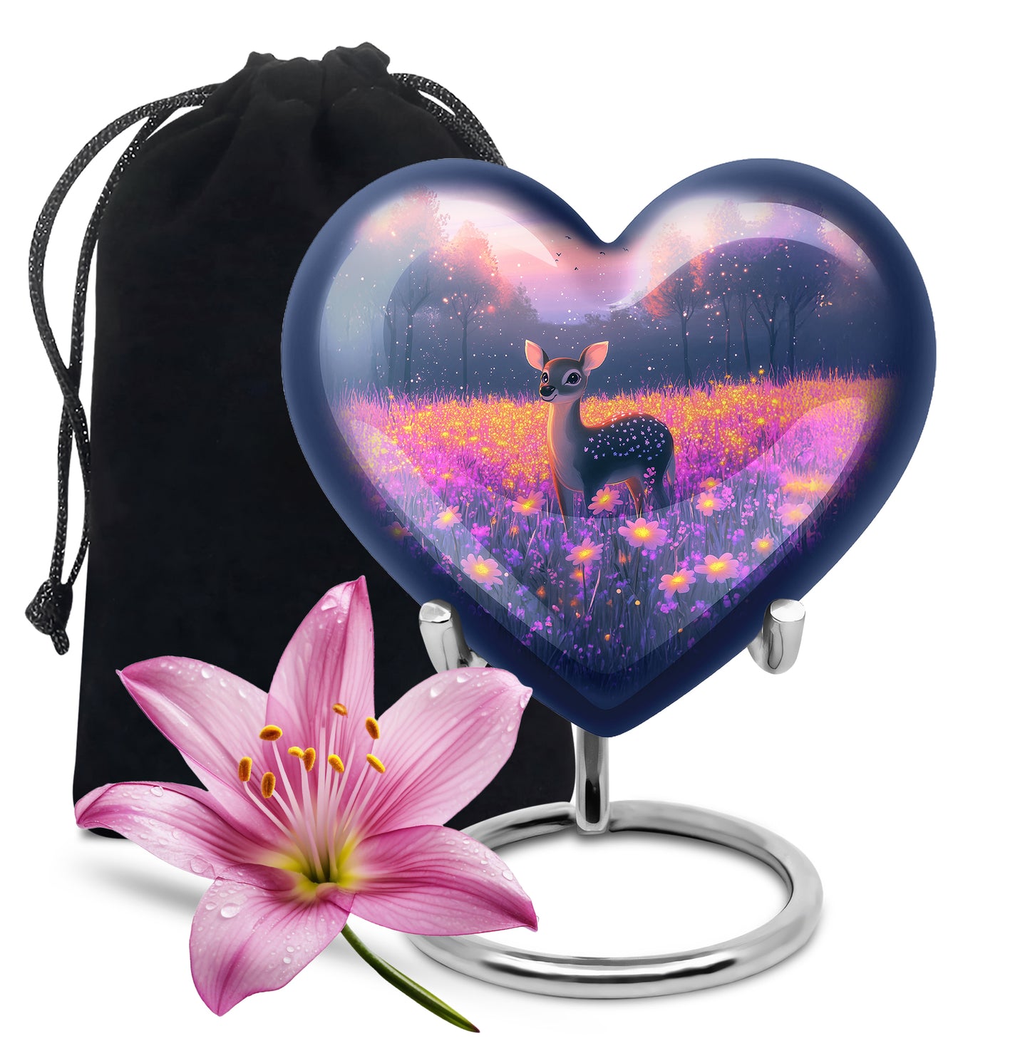 Salmon Pink Deer Cremation Urn detail view - compassionate heart-deer combination with gentle curves - full-size 10 inch 200 cubic inch adult cremation urn