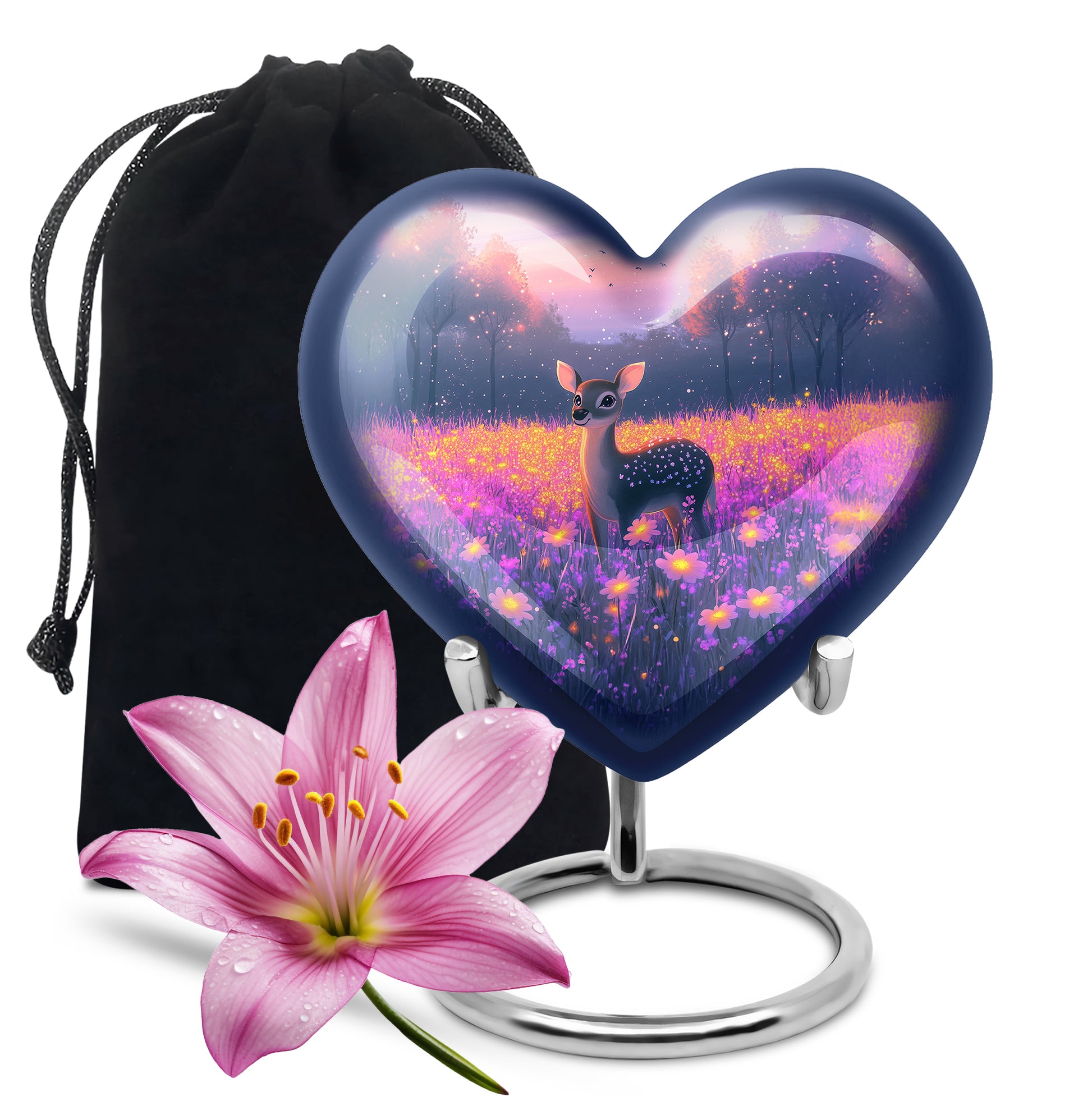 Salmon Pink Deer Cremation Urn detail view - compassionate heart-deer combination with gentle curves - full-size 10 inch 200 cubic inch adult cremation urn