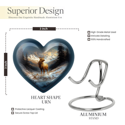 Azure Deer Cremation Urn front view showing detailed design - heart-shaped deer design symbolizing eternal love - mini keepsake memorial for portion of cremation ashes