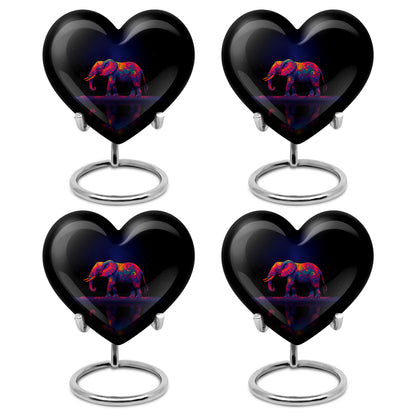 Dusty Blue Elephant Cremation Urn angled view of lid and engraved motif - heart-shaped elephant design symbolizing eternal love - 10 inch aluminum urn for cremated remains