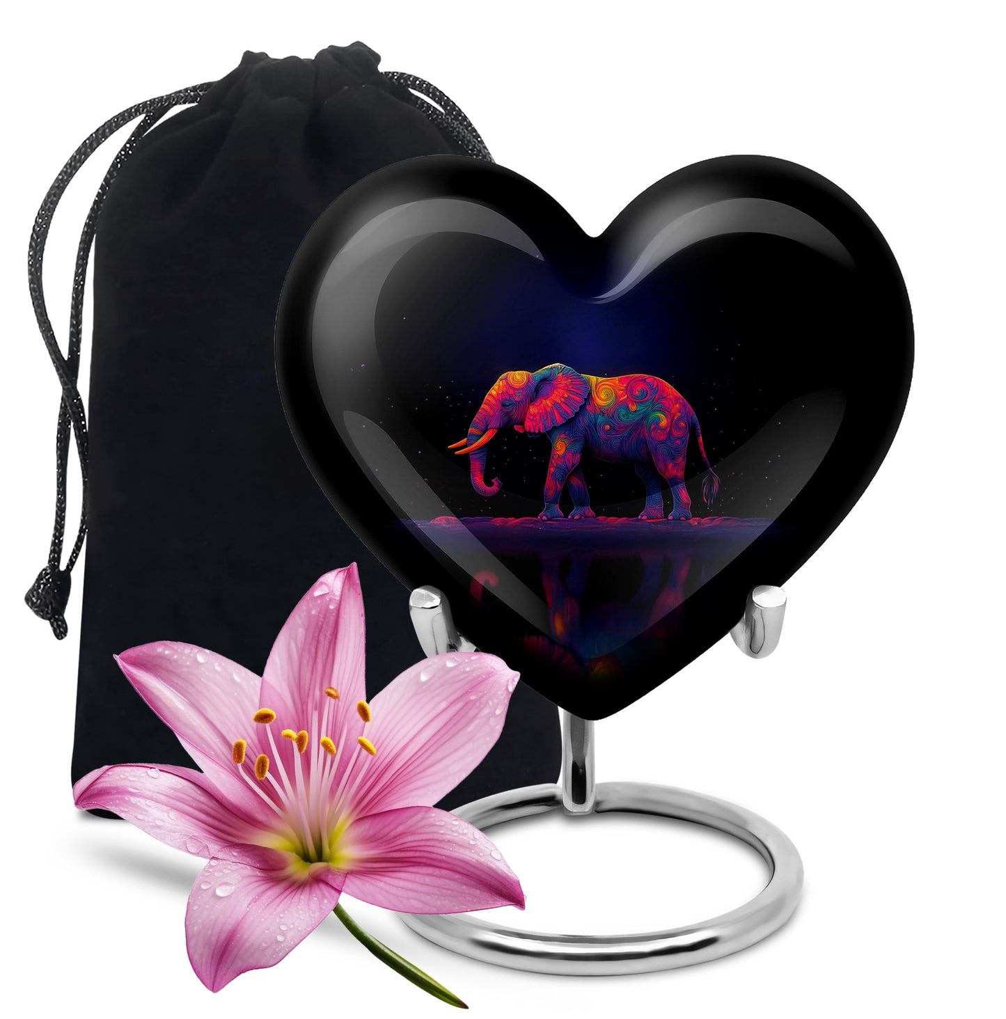 Cobalt Blue Elephant Cremation Urn detail view - compassionate heart-elephant combination with gentle curves - full-size 10 inch 200 cubic inch adult cremation urn