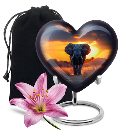 Icy Blue Elephant Cremation Urn detail view - heart-shaped elephant design symbolizing eternal love - full-size 10 inch 200 cubic inch adult cremation urn