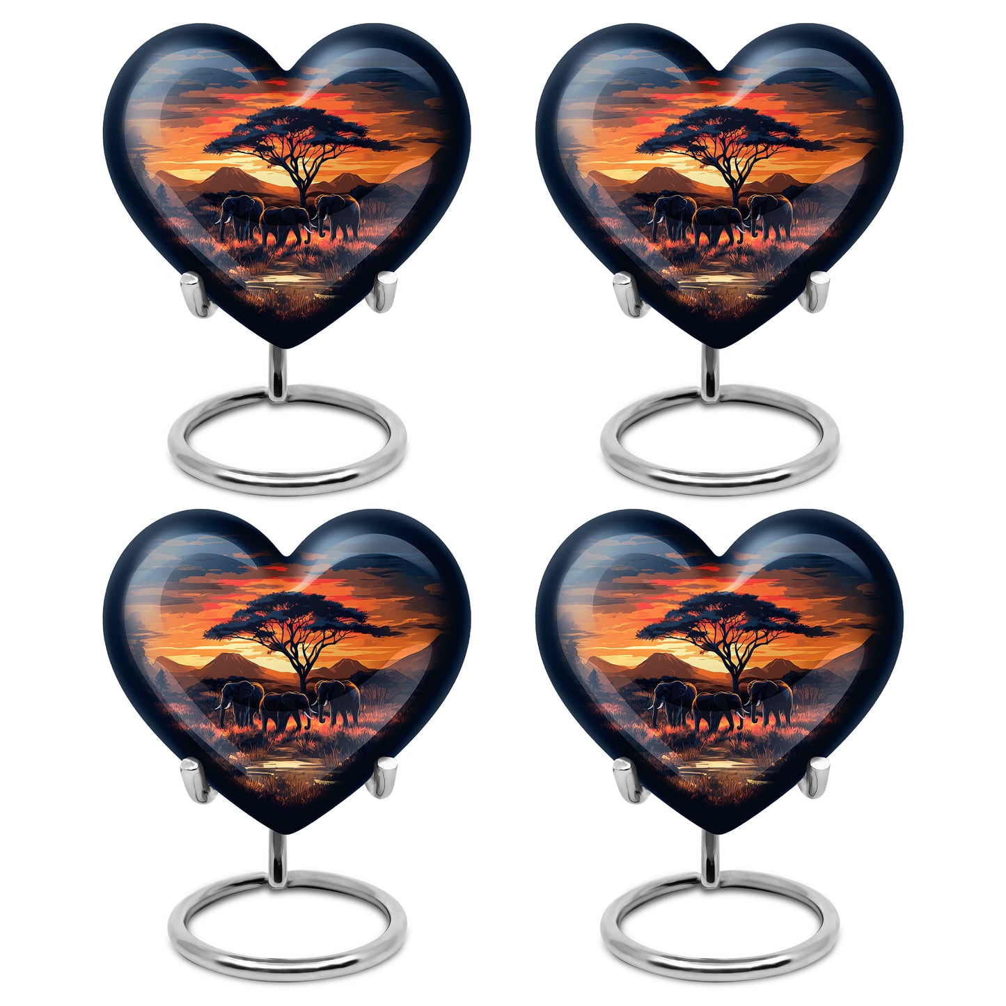 Crimson Red Elephant Cremation Urn angled view of lid and engraved motif - loving heart memorial featuring elephant pattern - 10 inch aluminum urn for cremated remains