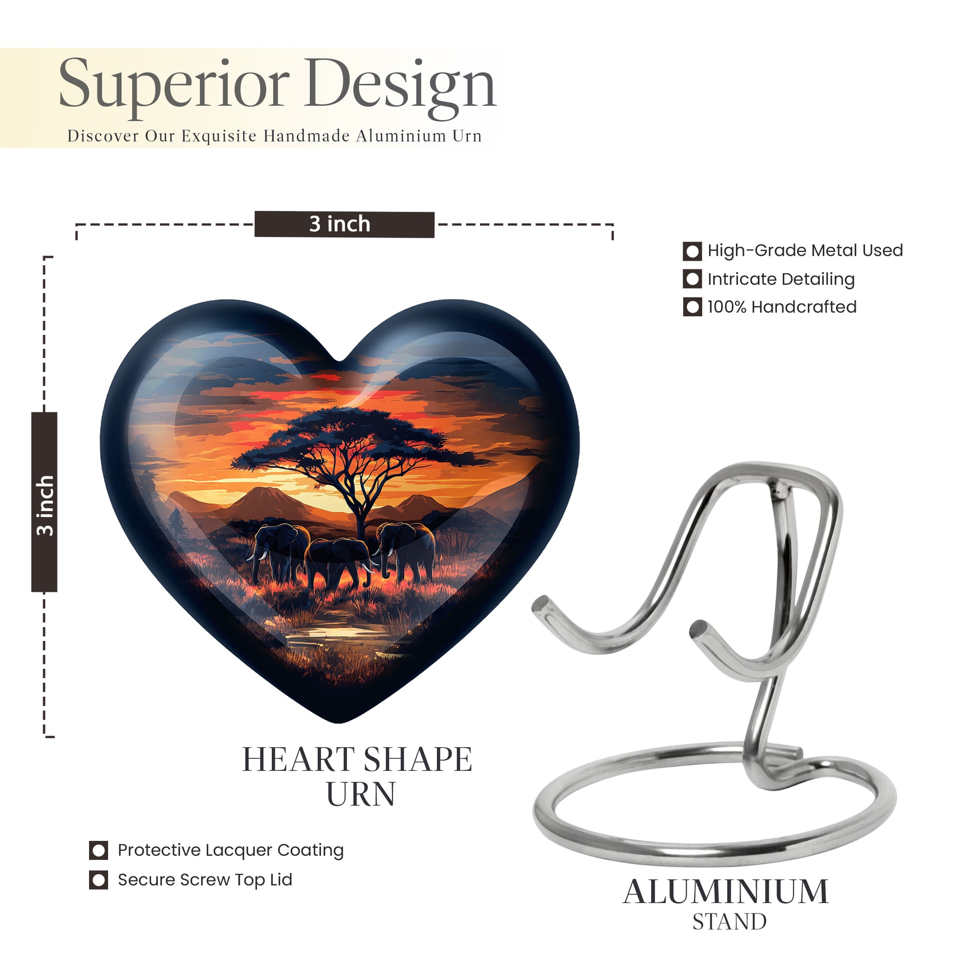 Crimson Red Elephant Cremation Urn front view showing detailed design - heart-shaped elephant design symbolizing eternal love - mini keepsake memorial for portion of cremation ashes