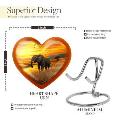 Amber Gold Elephant Cremation Urn front view showing detailed design - loving heart memorial featuring elephant pattern - mini keepsake memorial for portion of cremation ashes