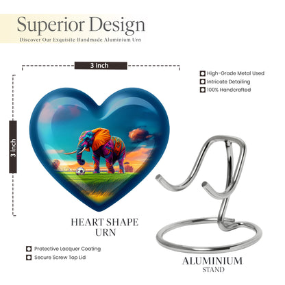 Bright Blue Elephant Cremation Urn front view showing detailed design - compassionate heart-elephant combination with gentle curves - mini keepsake memorial for portion of cremation ashes