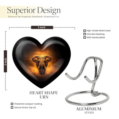 Rich Black Elephant Cremation Urn front view showing detailed design - heart-shaped elephant design symbolizing eternal love - mini keepsake memorial for portion of cremation ashes