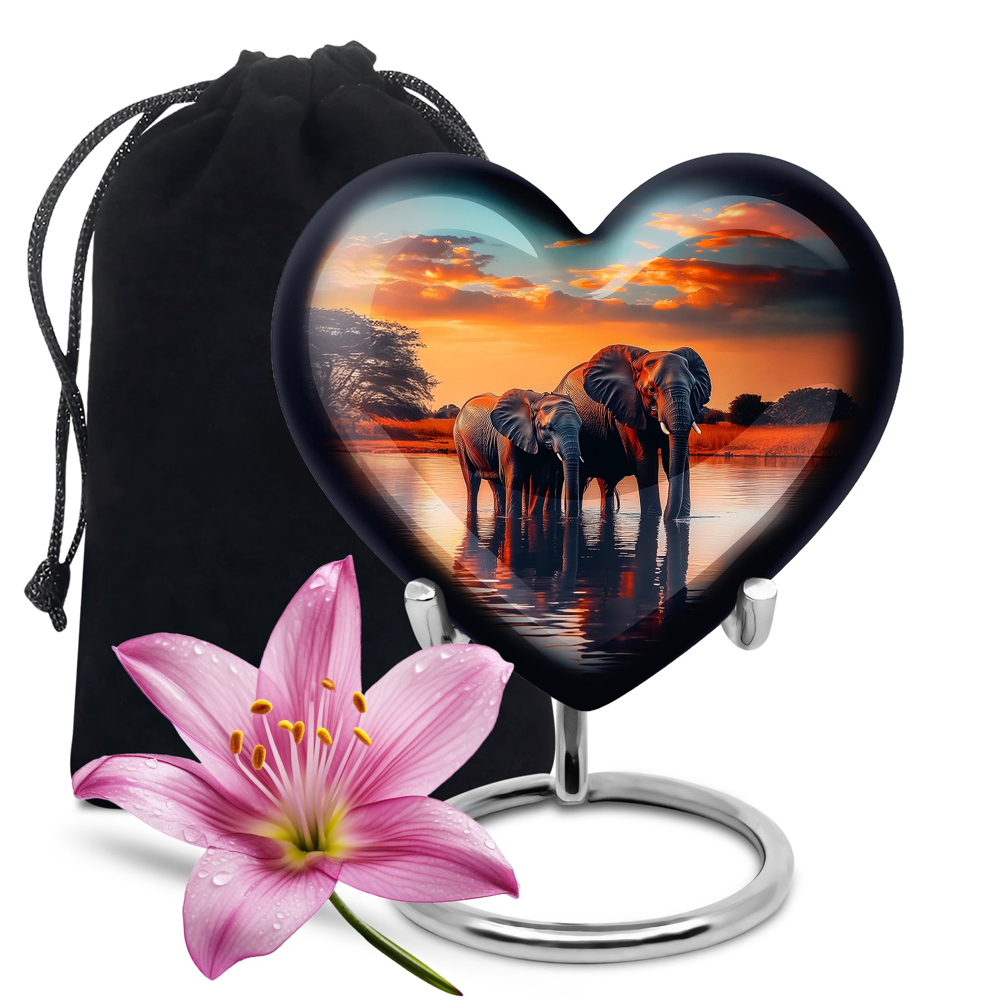 Tropical Teal Elephant Cremation Urn detail view - compassionate heart-elephant combination with gentle curves - full-size 10 inch 200 cubic inch adult cremation urn