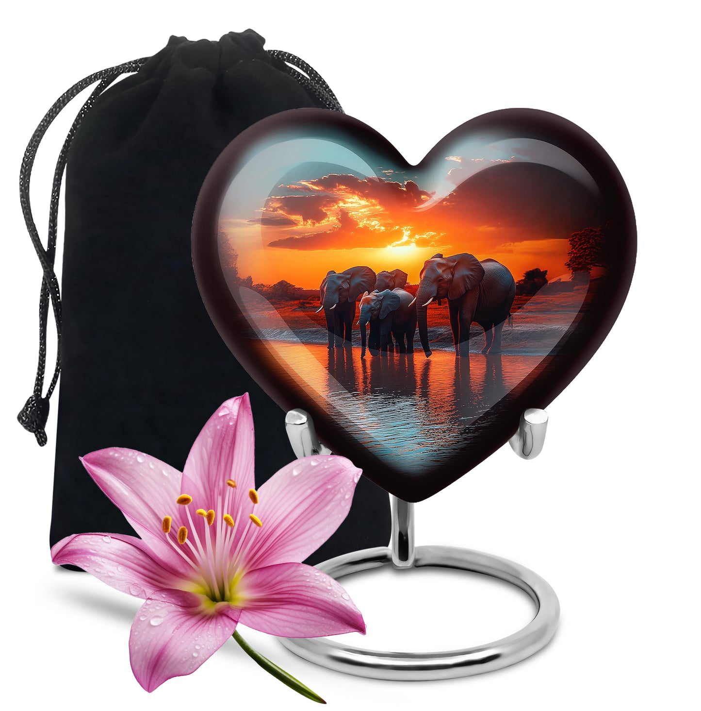 Aqua Teal Elephant Cremation Urn detail view - compassionate heart-elephant combination with gentle curves - full-size 10 inch 200 cubic inch adult cremation urn