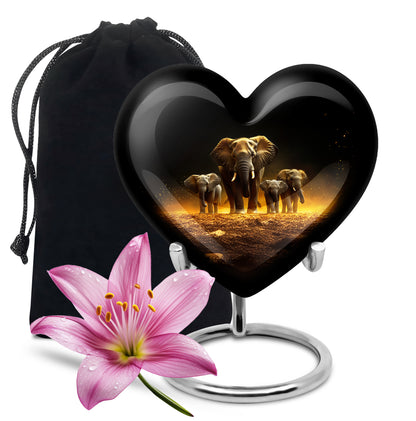 Dark Black Elephant Cremation Urn detail view - compassionate heart-elephant combination with gentle curves - full-size 10 inch 200 cubic inch adult cremation urn
