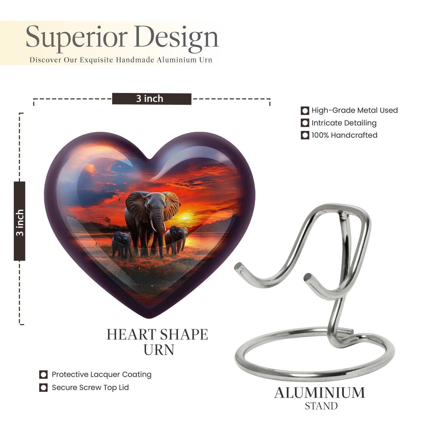 Vivid Blue Elephant Cremation Urn front view showing detailed design - compassionate heart-elephant combination with gentle curves - mini keepsake memorial for portion of cremation ashes