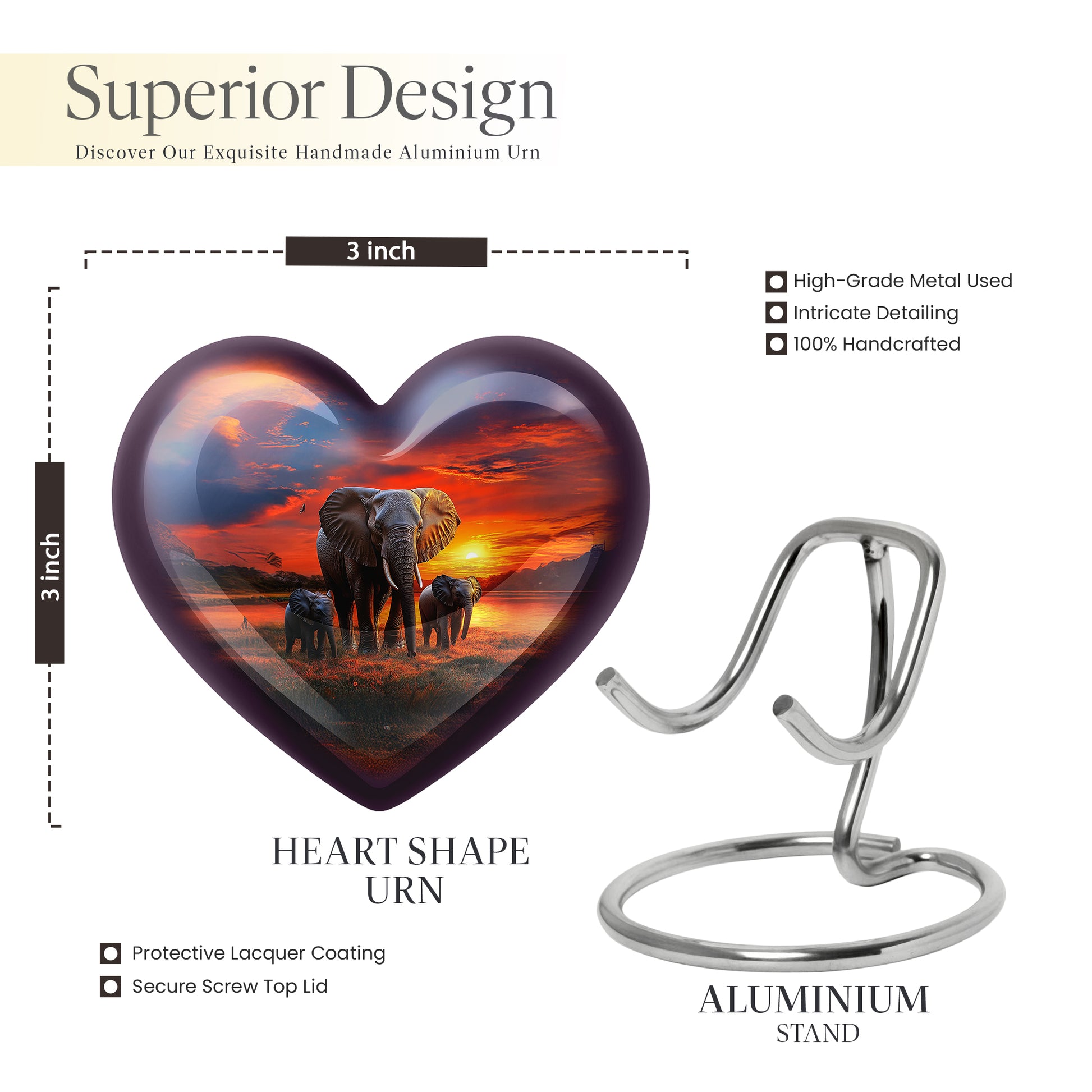 Vivid Blue Elephant Cremation Urn front view showing detailed design - compassionate heart-elephant combination with gentle curves - mini keepsake memorial for portion of cremation ashes
