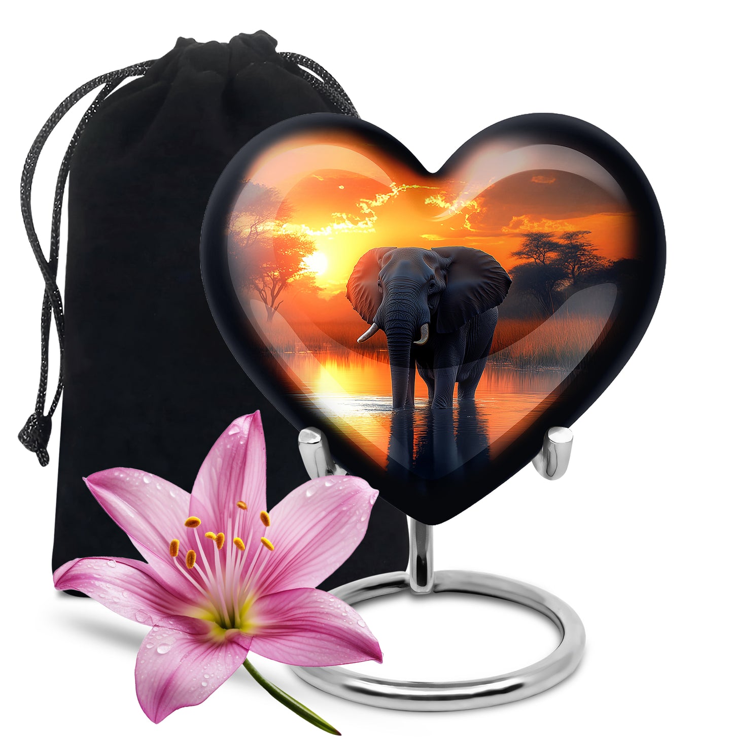 Gilded Gold Elephant Cremation Urn detail view - heart-shaped elephant design symbolizing eternal love - full-size 10 inch 200 cubic inch adult cremation urn
