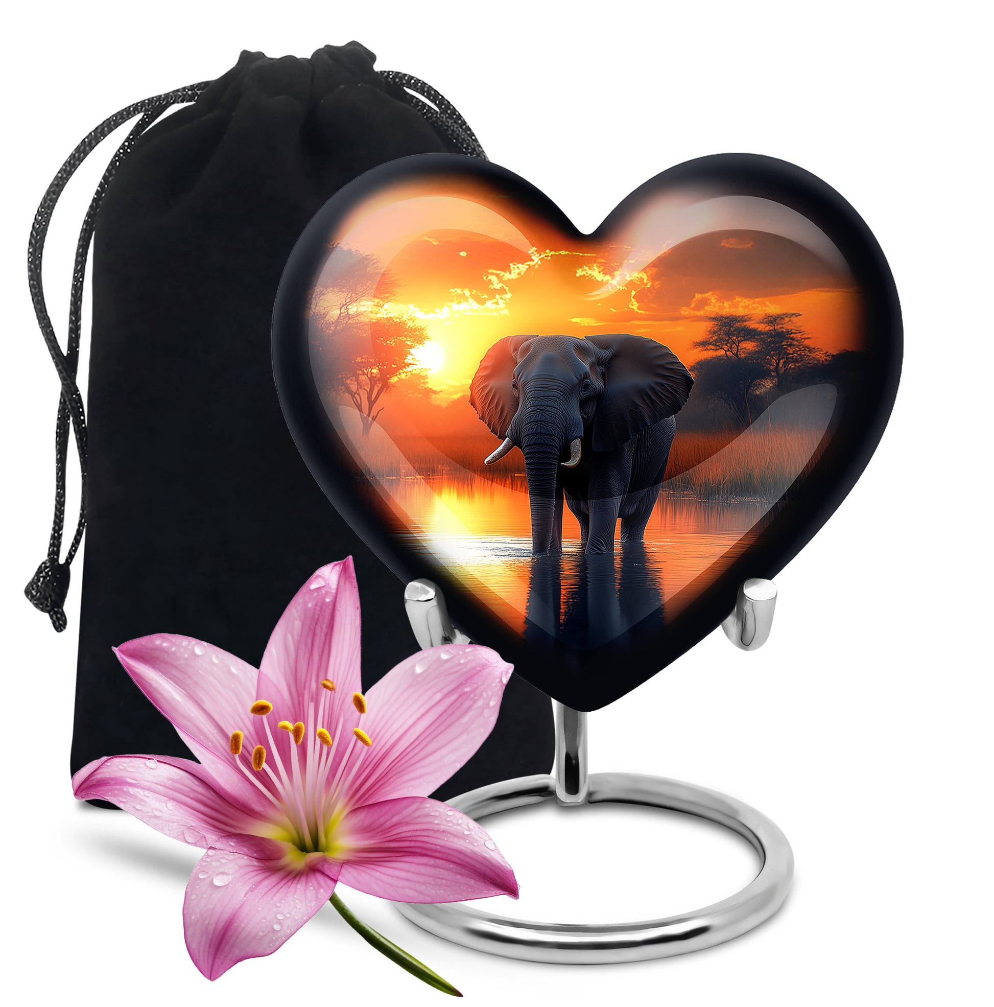 Gilded Gold Elephant Cremation Urn detail view - heart-shaped elephant design symbolizing eternal love - full-size 10 inch 200 cubic inch adult cremation urn