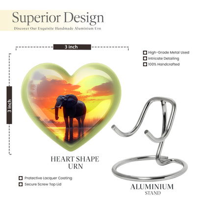 Champagne Gold Elephant Cremation Urn front view showing detailed design - loving heart memorial featuring elephant pattern - mini keepsake memorial for portion of cremation ashes