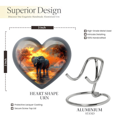 Champagne Gold Elephant Cremation Urn front view showing detailed design - loving heart memorial featuring elephant pattern - mini keepsake memorial for portion of cremation ashes