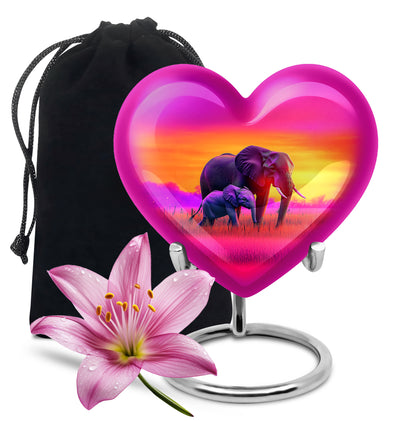 Petal Pink Elephant Cremation Urn detail view - compassionate heart-elephant combination with gentle curves - full-size 10 inch 200 cubic inch adult cremation urn