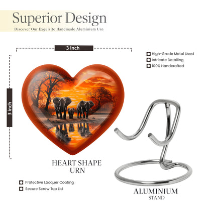 Champagne Gold Elephant Cremation Urn front view showing detailed design - loving heart memorial featuring elephant pattern - mini keepsake memorial for portion of cremation ashes