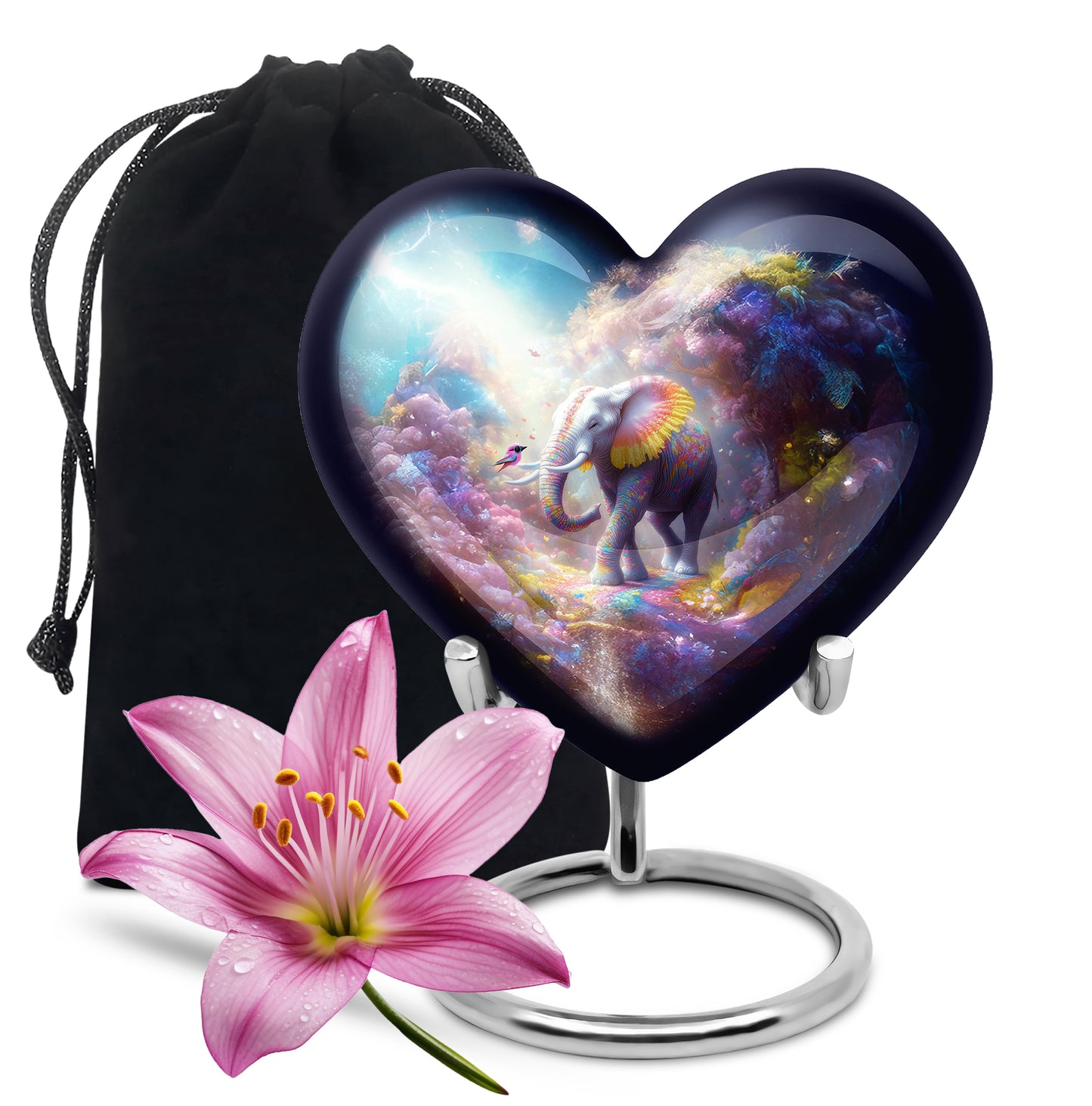 Soft Blue Elephant Cremation Urn detail view - compassionate heart-elephant combination with gentle curves - full-size 10 inch 200 cubic inch adult cremation urn